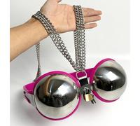Female Chastity Device Bra Stainless Steel Adjustable BDSM Slave Metal Lockable Underwear Chain Bondage Game Erotic Slave Fetish Sex Toy (Pink L)