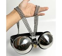 Female Chastity Device Bra Stainless Steel Adjustable BDSM Slave Metal Lockable Underwear Chain Bondage Game Erotic Slave Fetish Sex Toy (Black L)