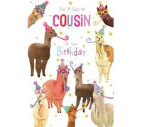 Female Cousin Birthday Card Alpacas 9" x 6" Lovely Verse
