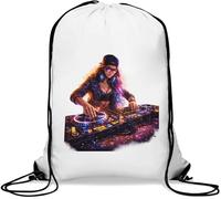 Female DJ Mixing Music Live Gym Sack Casual Drawstring Bag White