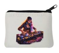 Female DJ Mixing Music Live Neoprene Coin Purse Pouch 10x11cm White