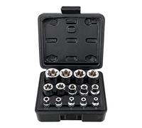 Female E Torx Socket Set with Case, 1/4, 3/8, 1/2 in. Drive E4-E24 External Torque Star Socket Kit, 14Pcs