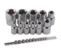 Female E-TORX Star Socket Set with Rail 11 Pcs Female External Star Socket Set E4 - E20 Torque Socket Set Alloy Steel Easy to Use Silver