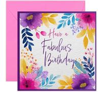 Female Fabulous Birthday Card for Her - Gorgeous Neon Watercolour Flowers Design - Square Card, Blank Inside With Envelope