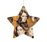 Female Face Ornament with String, Keepsake Hanging Decorations,Ceramic Ornaments for Women Men Indoor Home Holiday Party Gifts