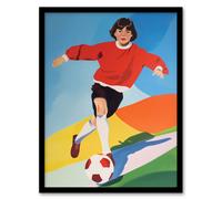 Female Football 70s 80s Painting Retro Colourful Framed Art Print Artery8 Multi A4