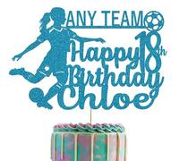 Female Footballer Glitter Cake Topper With Any Name, Age & Team (babyBlue)