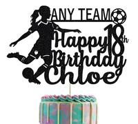 Female Footballer Glitter Cake Topper With Any Name, Age & Team (Black)