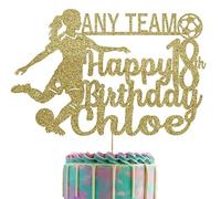 Female Footballer Glitter Cake Topper With Any Name, Age & Team (Gold)