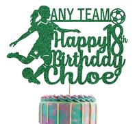 Female Footballer Glitter Cake Topper With Any Name, Age & Team (Green)