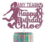 Female Footballer Glitter Cake Topper With Any Name, Age & Team (Pink)