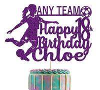 Female Footballer Glitter Cake Topper With Any Name, Age & Team (Purple)