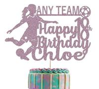 Female Footballer Glitter Cake Topper With Any Name, Age & Team (Rose Gold)