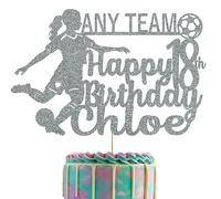 Female Footballer Glitter Cake Topper With Any Name, Age & Team (Silver)