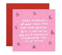 Female Friendship Card - “Taking Turns Being Insane” Pink Cherry Design - Hilarious Definition for BFF, Girls, Sister, Sis, Bestie, Women, Her - Birthdays or Galentines Day -Comes with Stickers