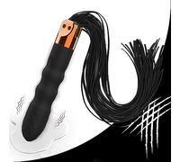 Female G-spot Vibrator, Premium Soft Leather Silicone BDSM Female Domination Adult Sex Toys, Vibrator Whip 2 in 1, Rechargeable Couple Sex Whip Toys for Mutual Pleasure Black