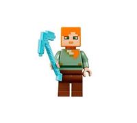 Female girl woman Minecraft Alex Lego Minifigure with diamond pick axe.