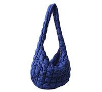 Female Hand Bag Quilted Check Commute Bag Large Capacity Fashion Nylon Elegant for Weekend Vacation (Dark Blue)
