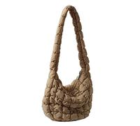 Female Hand Bag Quilted Check Commute Bag Large Capacity Fashion Nylon Elegant for Weekend Vacation (Khaki)