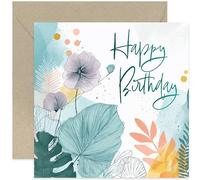 Female Happy Birthday Card. Green Tropical Foliage Design. Female Friend - Square Card, Blank Inside With Envelope