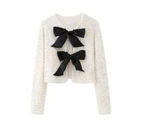 Female High Street Tops Solid O-Neck Long Sleeves Sequins Bow Tie Decorate Women's Autumn Blouses White