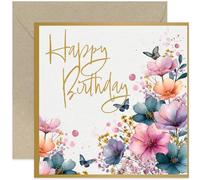 Female Just For You Card - Gorgeous Thank You Butterfly Flowers Design - Square Card, Blank Inside With Envelope