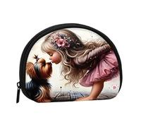 Female Kissing Dog Floral Hair Pink Dress Small Shell Coin Purse for Women & Men - Small Zippered Change Wallet, Portable Travel Coin, Key & Card Holder