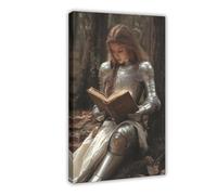 Female Knight Reading on The Grass Art Print Poster Dark Academic Style Wall Decor (1)