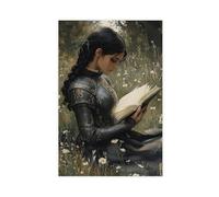 Female Knight Reading on The Grass Art Print Poster Dark Academic Style Wall Decor (2)