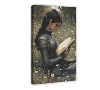 Female Knight Reading on The Grass Art Print Poster Dark Academic Style Wall Decor (2)