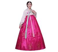 Female Korean Traditional Long Sleeve Classic Hanboks Dress Cosplay Costume Women Palace Korea Wedding Dance Costume (M, Rose Red), Rose Red, M