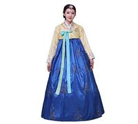 Female Korean Traditional Long Sleeve Classic Hanboks Dress Cosplay Costume Women Palace Korea Wedding Dance Costume, Blue, Medium