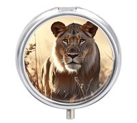 Female Lion Pill Box Round Portable Small Pill Case Waterproof Travel Pill Box Organizer for Pocket Purse and Daily Convenience