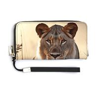 Female Lion RFID Blocking Wallet for Women,Clutch With Change Pocket, Wristlet Wrist Strap with Card Slots