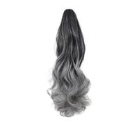 Female long curly hair with a gradient color and a natural and realistic ponytail wig(Black grandma gray)