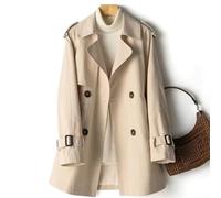 Female Medium Length Trench Coat with Lapel Collar and Waist Fit, Windbreaker Jacket for Autumn and Winter Outdoor Activities (S Apricot)