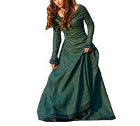 Female National Style Retro Ladies red Dress Classical Medieval Long-Sleeved Round Neck Slim Female Long Skirt