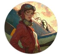 Female Pilot in Red Jacket Puzzle 1000 Piece Round for Adults Challenge Toy Impossible Educational Game Gifts 1000pcs (67.5x67.5cm)