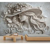Female Profile Wall Murals, Woman Face Large Mural, Sculpture Wallpaper for Bedroom, Statue Wallpaper - 390x260cm (Not Peel n' Stick)