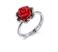 Female Real Sterling Silver Ring Women Fine Jewelry SSterling Silver Rose Adjustable Opening Delicate For Anniversary