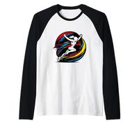 Female Runner Crossing Finish Line Abstract Victory Raglan Baseball Tee