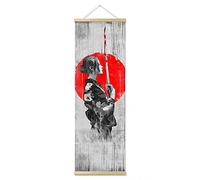 通用 Female Samurai Bloody Saber Posters and Prints, Bushido Wall Art Decor, Canvas Scroll Painting Artwork for Living Room Bedroom, Vintage Wooden Framed Ready to Hang (7.8''X23.6'')