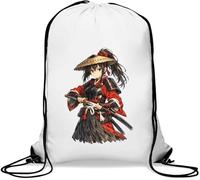 Female Samurai in Traditional Armor Gym Sack Casual Drawstring Bag White