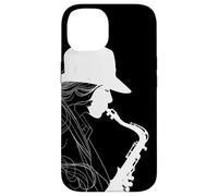 Female Saxophonist Line Art Tenor Saxophone Case for iPhone 14