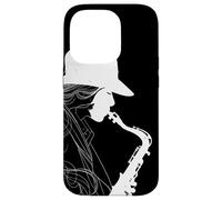 Female Saxophonist Line Art Tenor Saxophone Case for iPhone 14 Pro