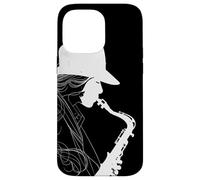 Female Saxophonist Line Art Tenor Saxophone Case for iPhone 14 Pro Max