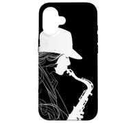 Female Saxophonist Line Art Tenor Saxophone Case for iPhone 16