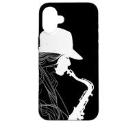 Female Saxophonist Line Art Tenor Saxophone Case for iPhone 16 Plus