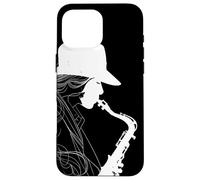 Female Saxophonist Line Art Tenor Saxophone Case for iPhone 16 Pro Max
