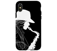 Female Saxophonist Line Art Tenor Saxophone Case for iPhone X/XS